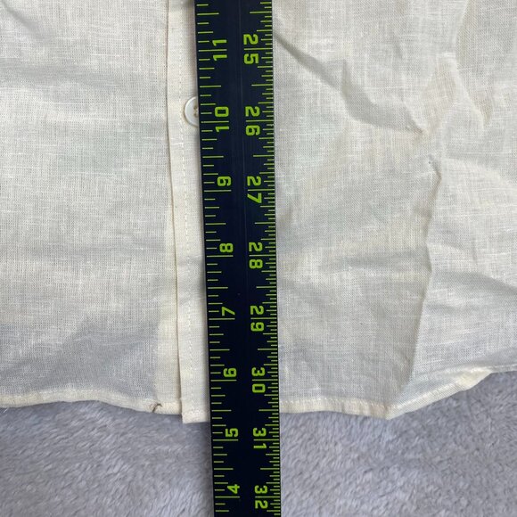 Tenth + Ocean Mens Shirt Large Short Sleeve Button Up Dull Yellow Washable Linen - Picture 3 of 14